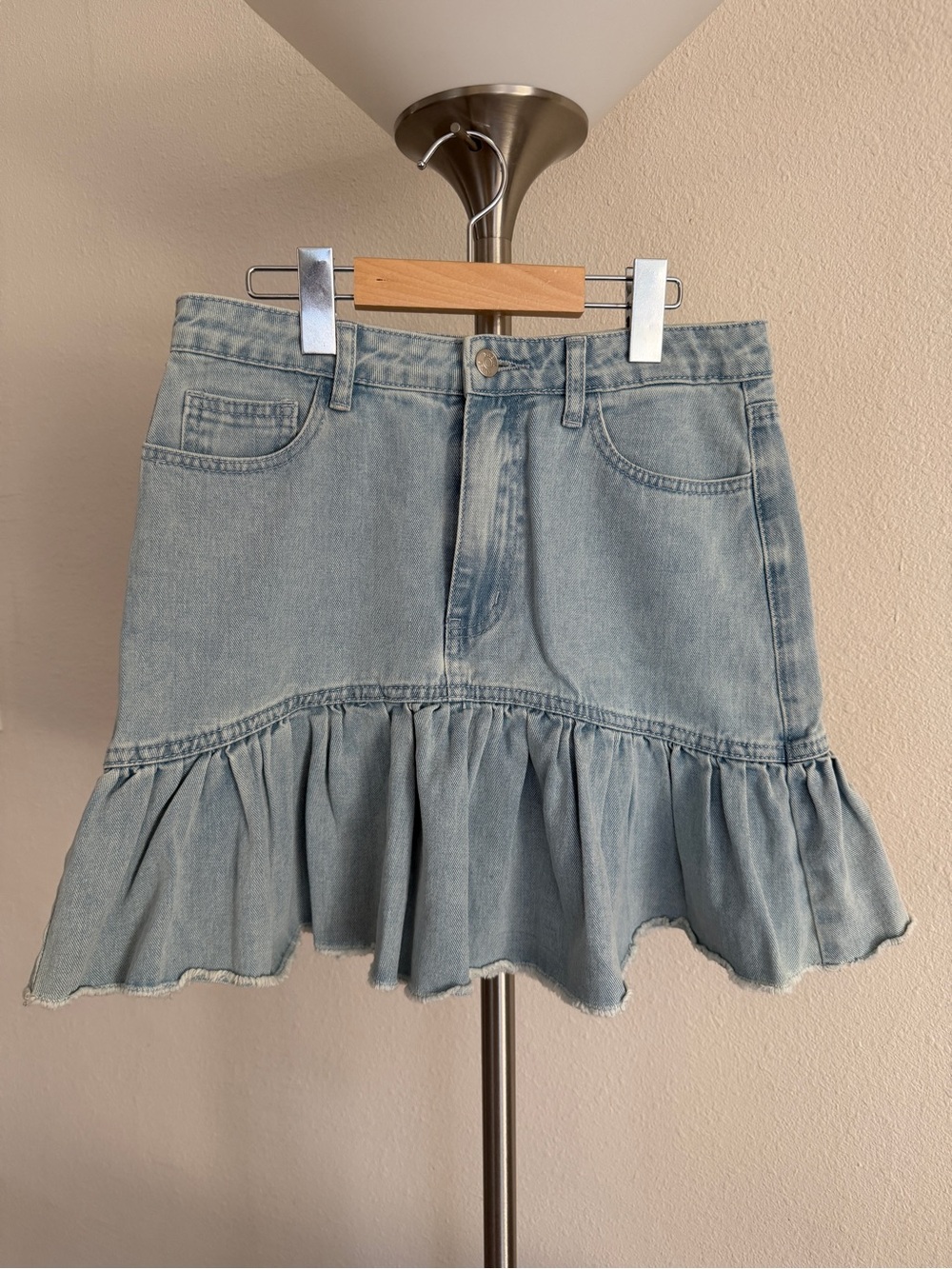 SHEIN Light Blue Denim Ruffle Mini Skirt